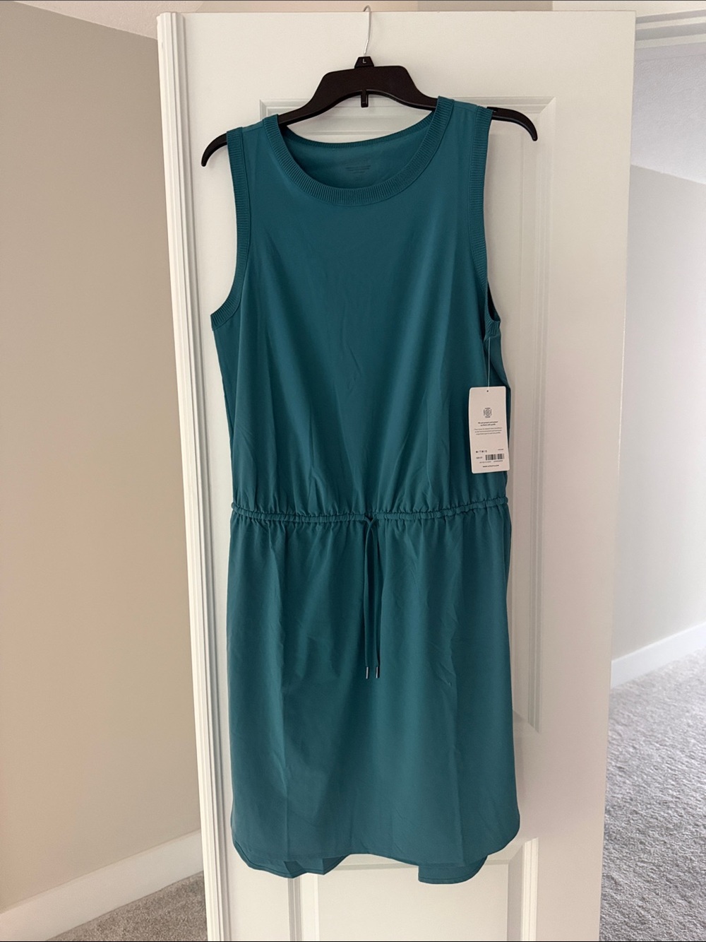 Athleta Teal Sleeveless Drawcord Waist Dress